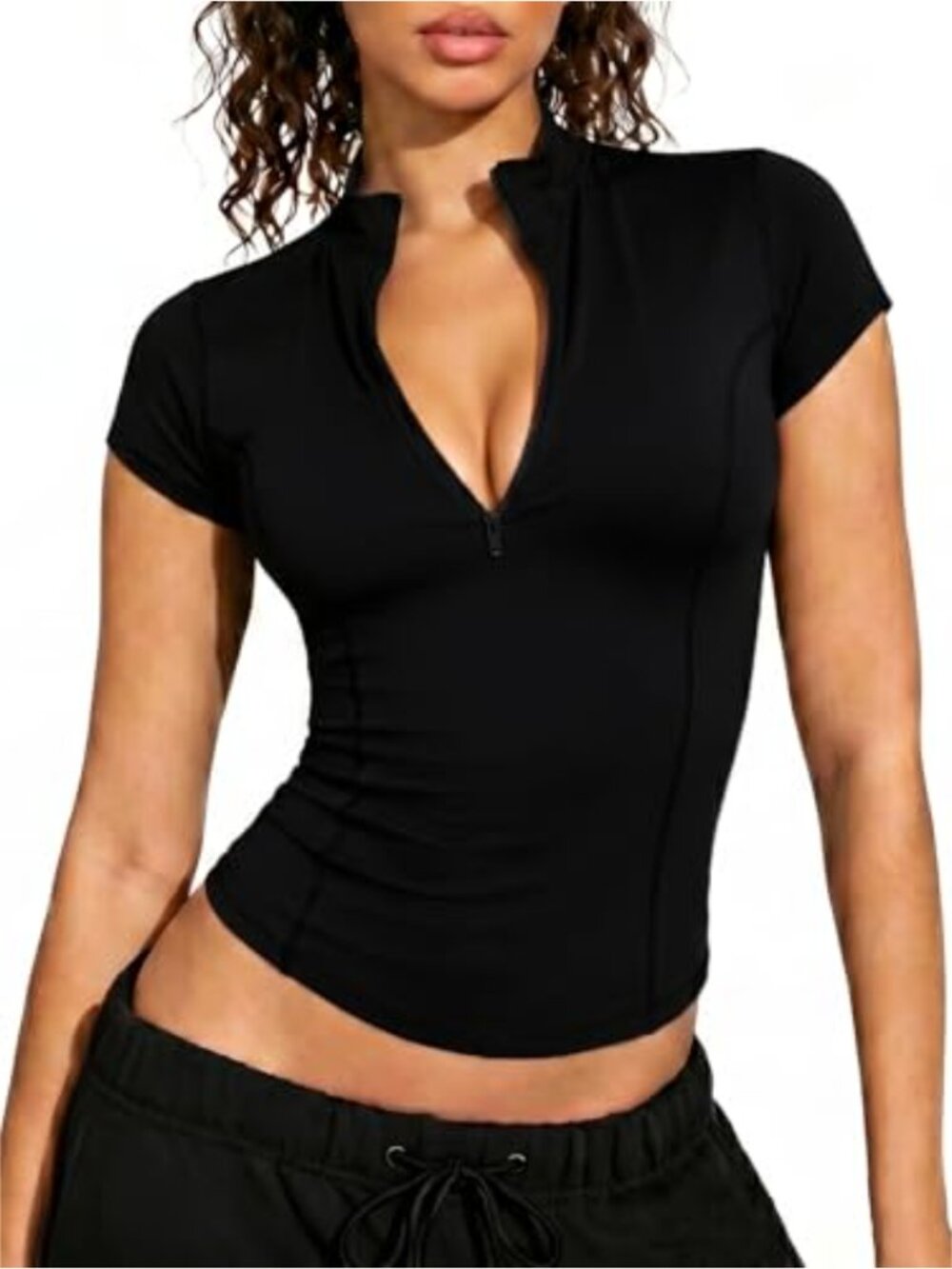 Womens Quarter Zip Workout Top Short Sleeve Golf Shirt Slim Fit Activewear